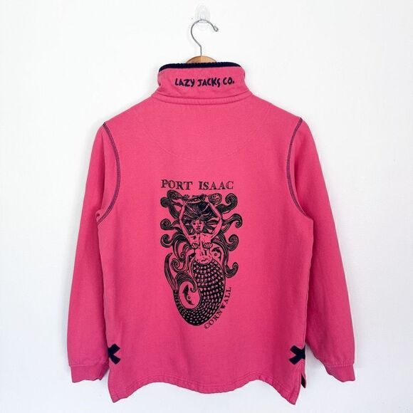 Lazy Jacks Clothing Co. Port Isaac England Mermaid Women’s Pink 1/4 Zip Jacket - Picture 1 of 10